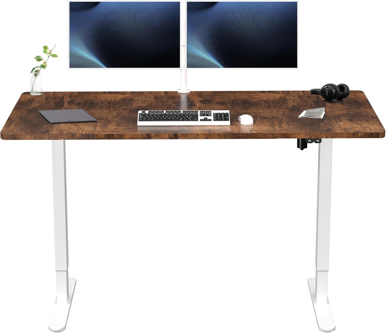 VIVO Electric Stand Up Desk with Rustic Vintage Brown Top