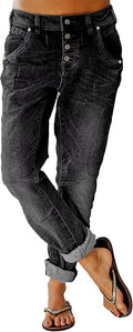 Flamingals Stretchy Straight Leg Casual Low Rise Jeans - 90s Style