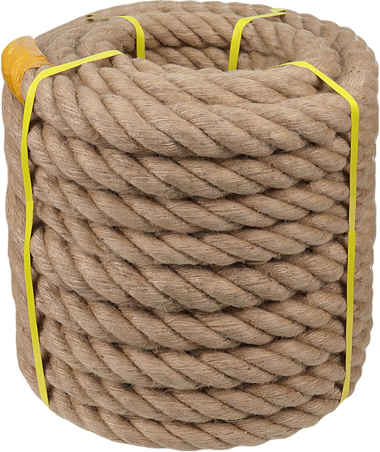 Natural Jute Hemp Rope 2 Inch x 100 Feet for Heavy Duty Use