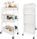 3-Tier Folding Rolling Utility Cart with Wheels - Foldable Storage