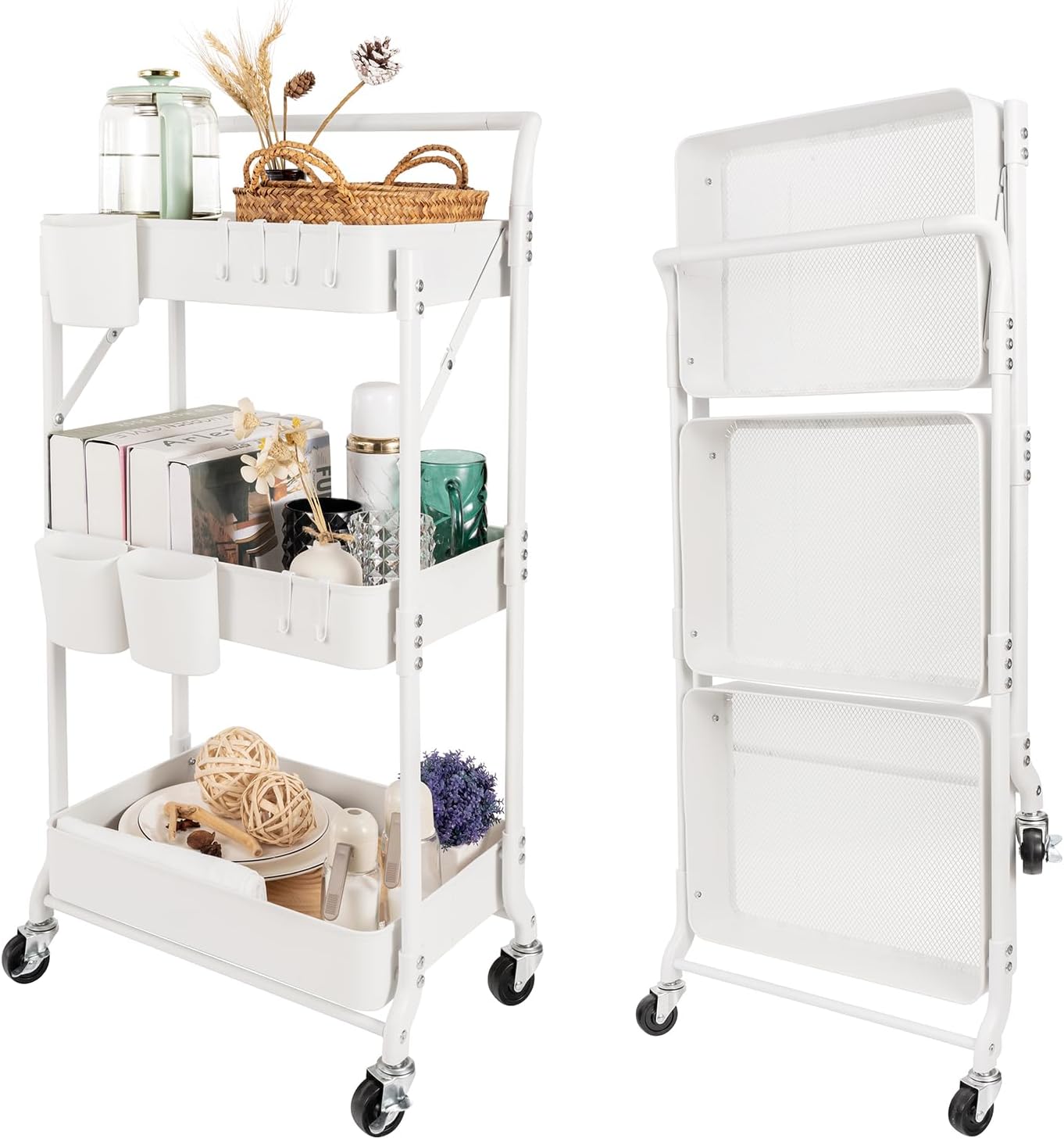 3-Tier Folding Rolling Utility Cart with Wheels for Versatile Use