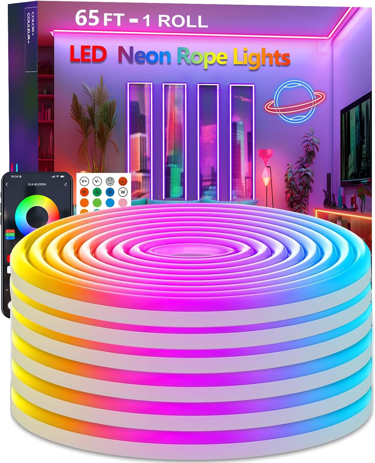 65.6FT Neon Rope Lights with Smart Control and Music Sync