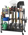 Garden Tool Organizer with Heavy Duty Wheels - Large Yard Rack