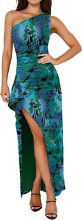 Womens One Shoulder Floral Bodycon Maxi Dress - High Split Chic