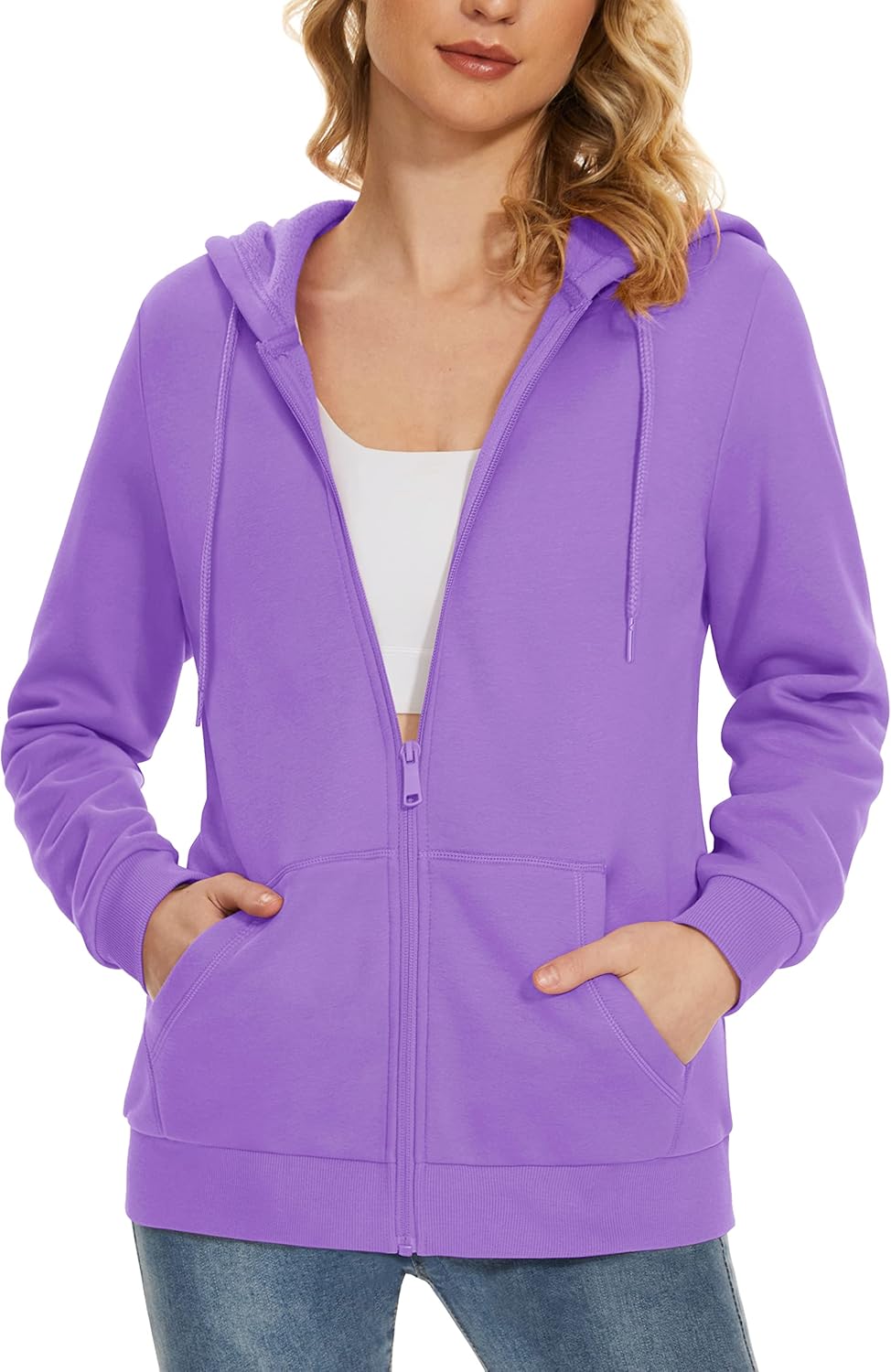MAGCOMSEN Women's Fleece Lined Zip Up Hoodies for Comfort