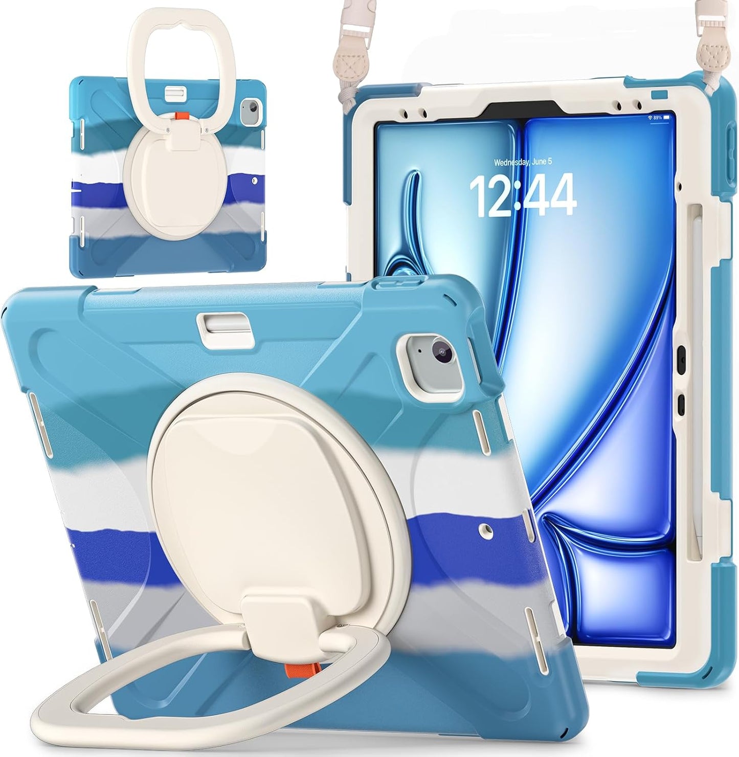 MEEgoodo iPad Air 13 inch Case with Rotating Stand & Strap