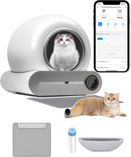 HEXANT Self-Cleaning Cat Litter Box - App Controlled, Spacious, & Safe