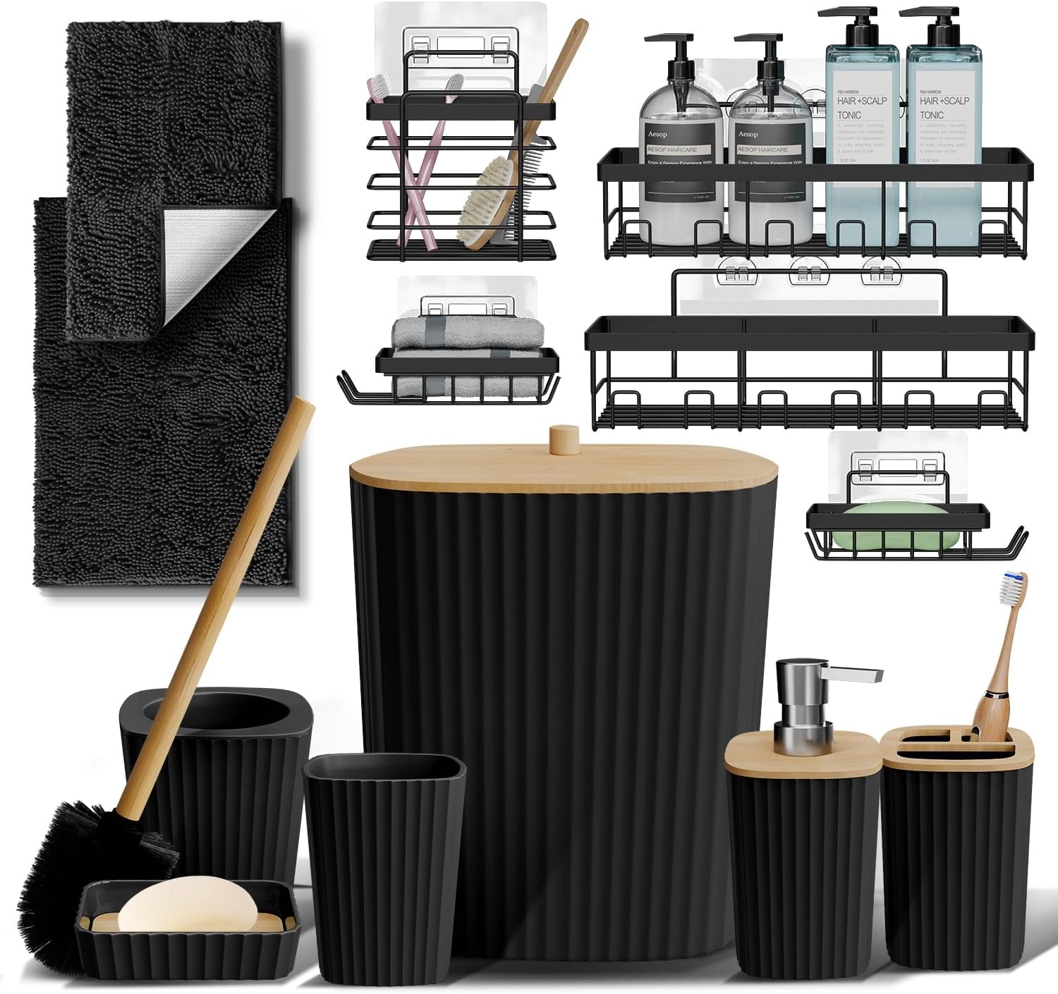 Clara Clark Black Bathroom Accessories Set for Stylish Decor