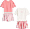 Girls Pajamas Sets 4-Piece Short Sleeve & Shorts PJ Set - Soft