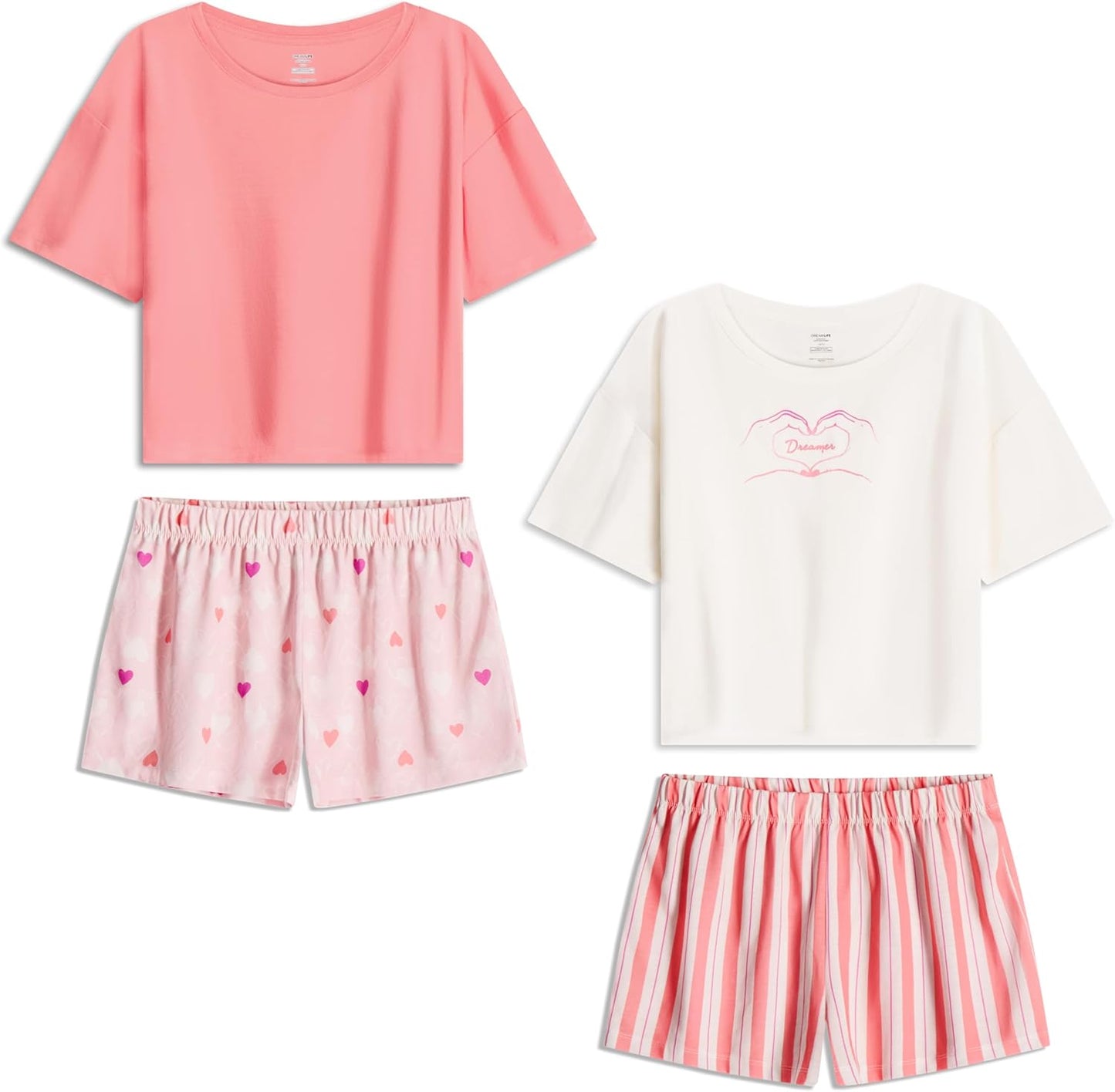 Cute Girls Pajamas Sets - 4-Piece Short Sleeve & Shorts PJ Set