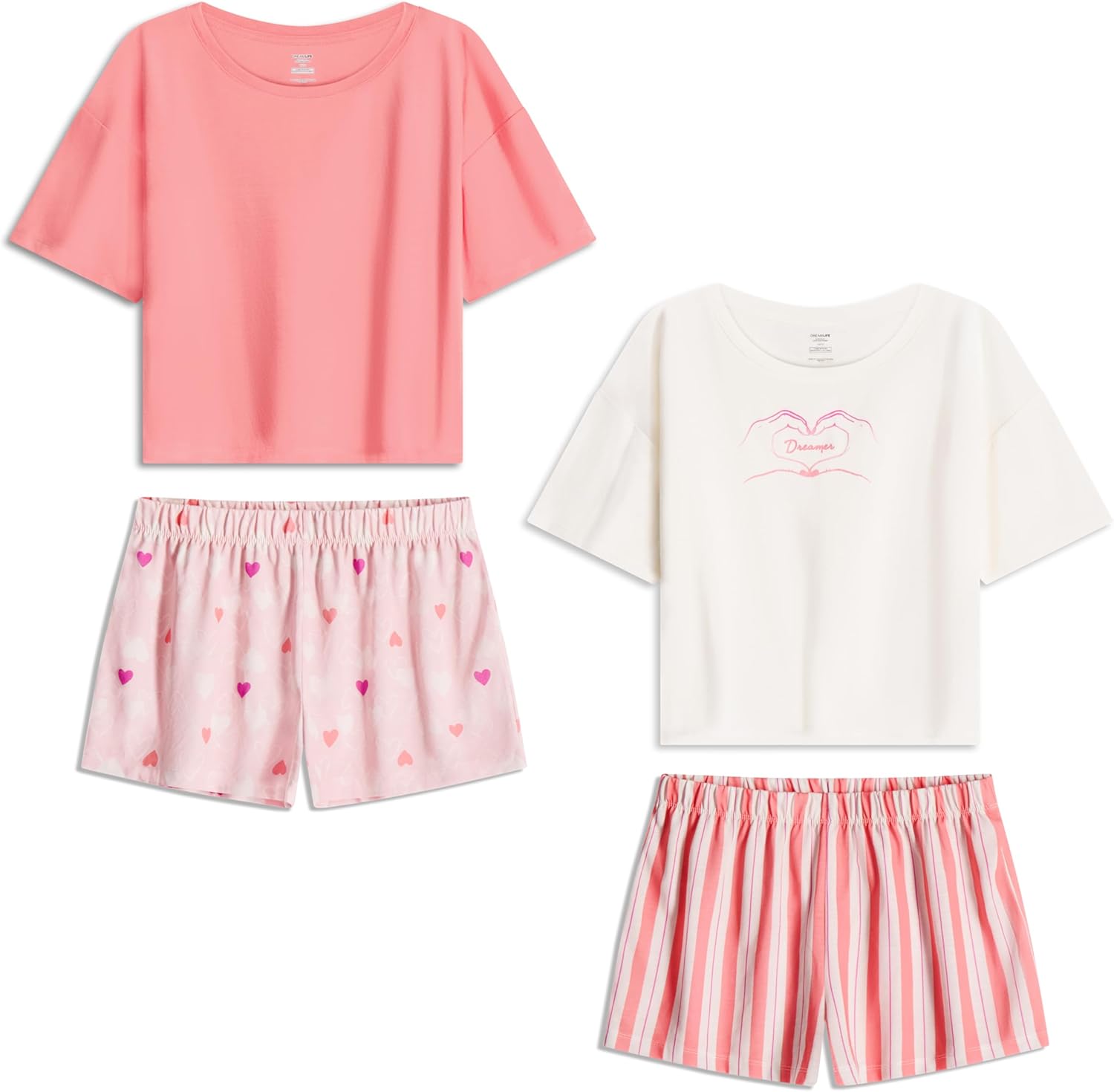 Cute Girls Pajamas Sets - 4-Piece Short Sleeve & Shorts PJ Set