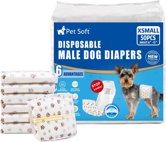 Ultra Absorbent Doggie Diapers - Wetness Indicator, 50pcs XS