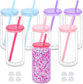 16 Oz Plastic Snowglobe Tumbler 8 Pack - Double Wall Clear Cups