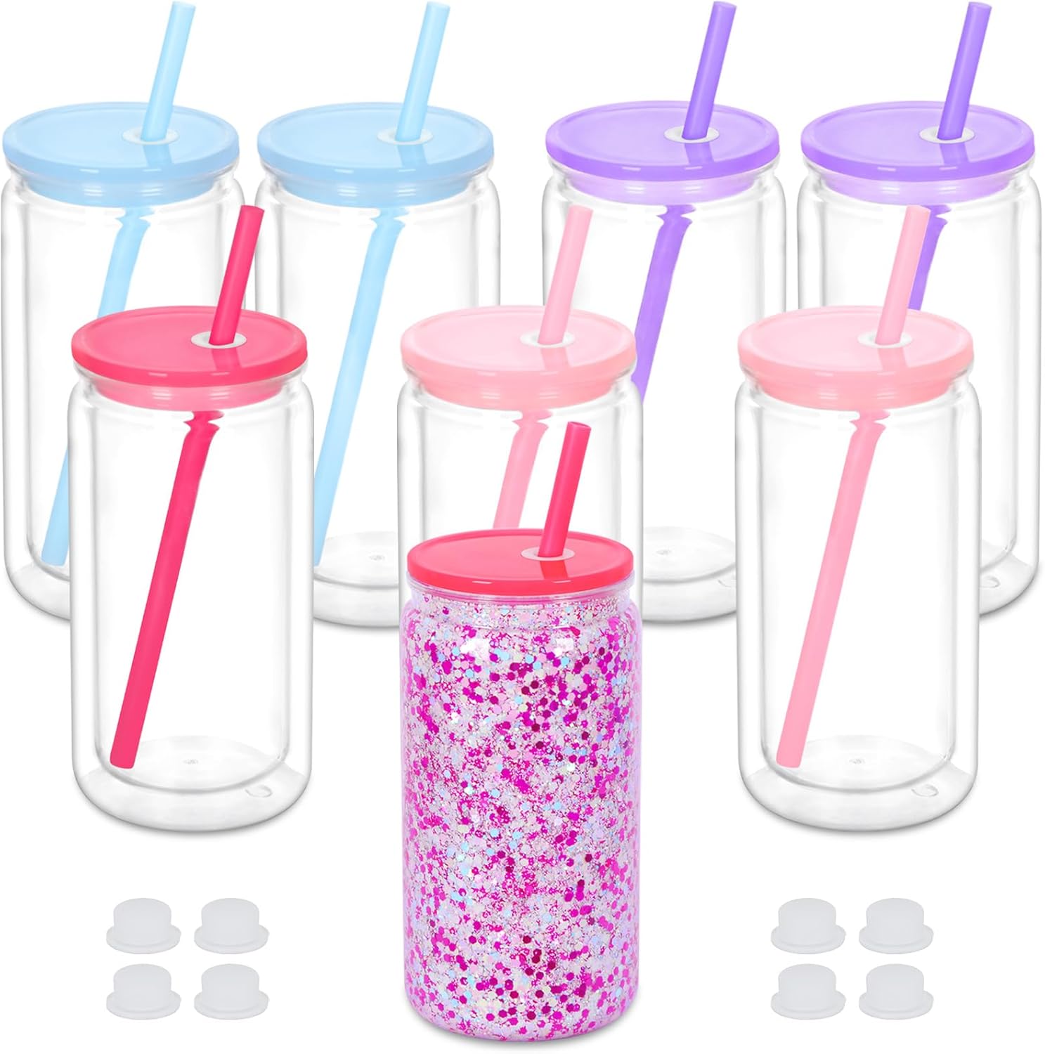 16 Oz Plastic Snowglobe Tumbler Set for DIY Glitter Fun