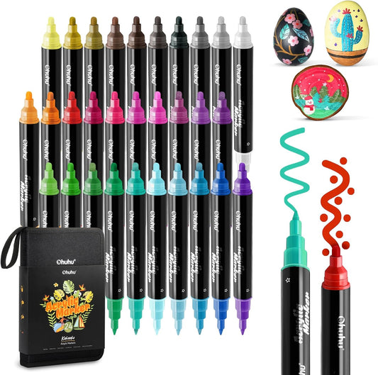 Ohuhu Acrylic Paint Pens: 30 Colors with Dual Tips for Art