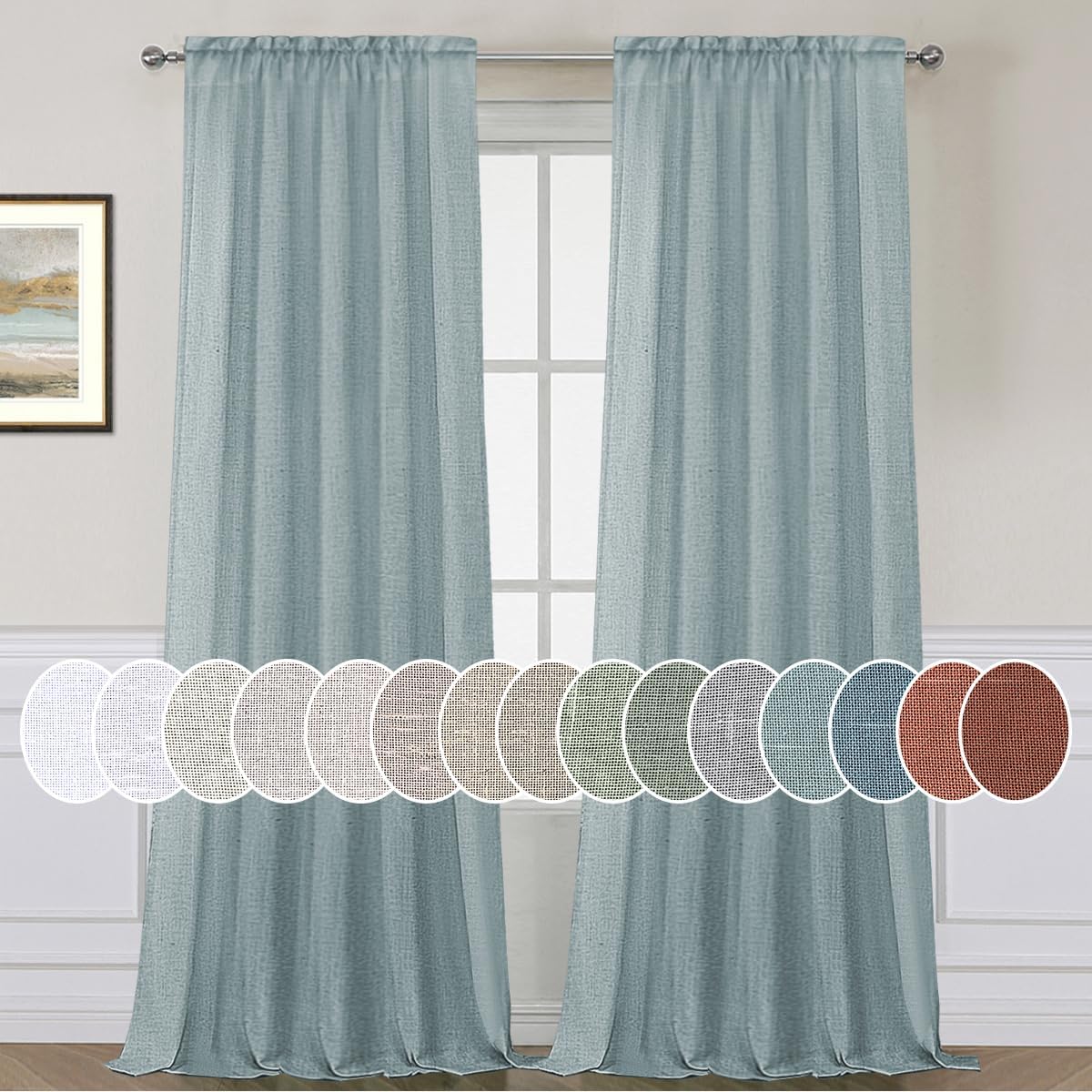 Elegant Natural Linen Semi Sheer Curtains for Living Room