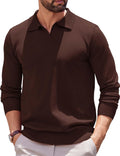 COOFANDY Long Sleeve Polo Shirts for Men - Lightweight Ribbed Knit