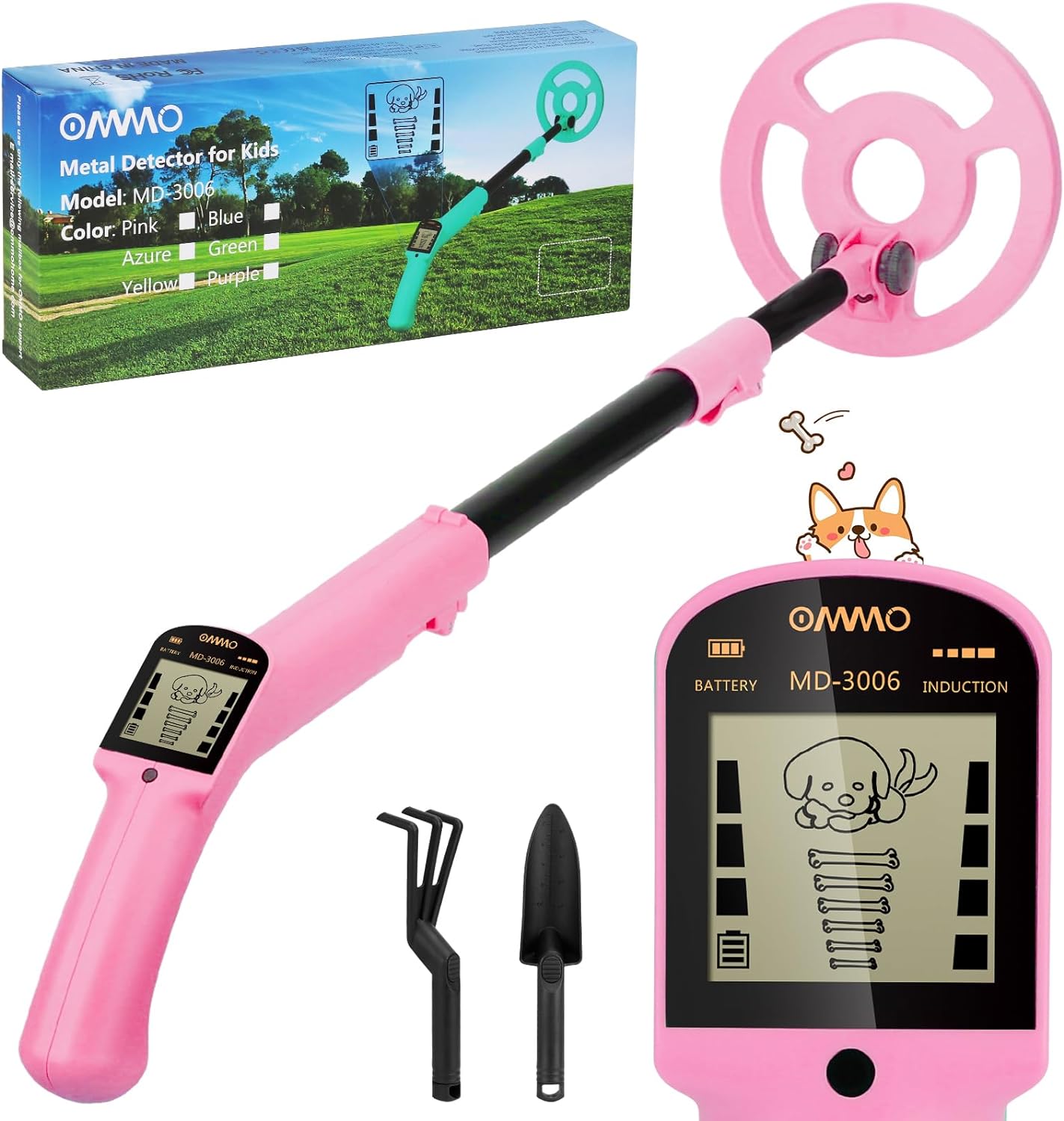 OMMO Metal Detector for Kids with LCD Display and Adjustable Stem