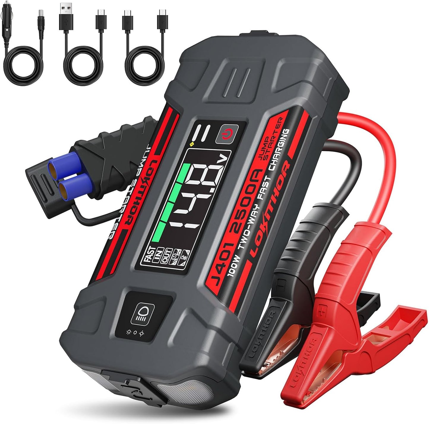 LOKITHOR 2500A Car Jump Starter: 100W Fast Charge