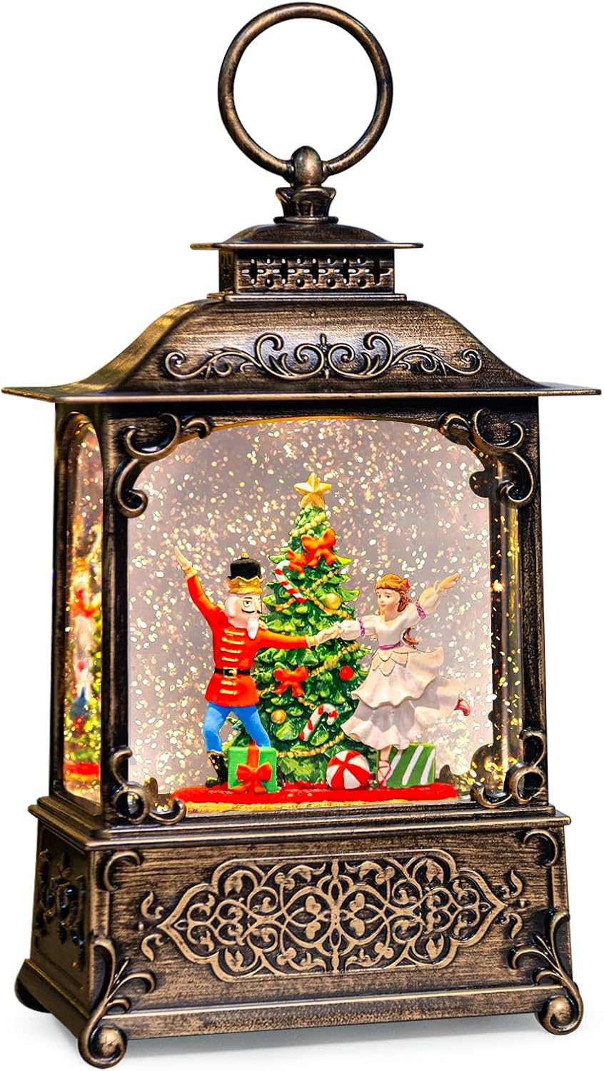 Nutcracker Snow Globe Lantern with Glitter Effects for Christmas