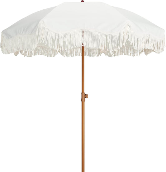 Boho Fringe Umbrella Outdoor Patio with UPF50+ Protection