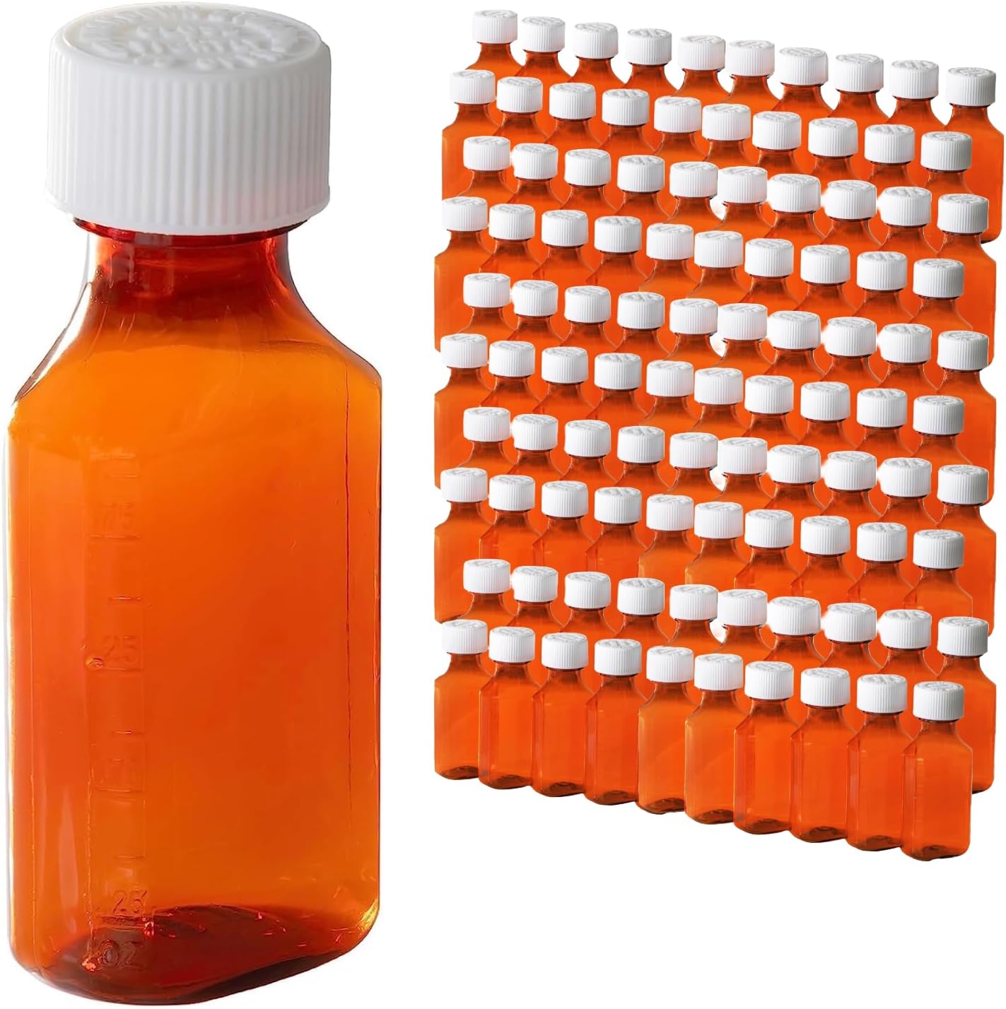 Empty Plastic Amber Liquid Medicine Bottles with Safety Caps