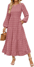 ZESICA Women's Fall Long Sleeve Maxi Dress - Flowy Swiss Dot Maxi