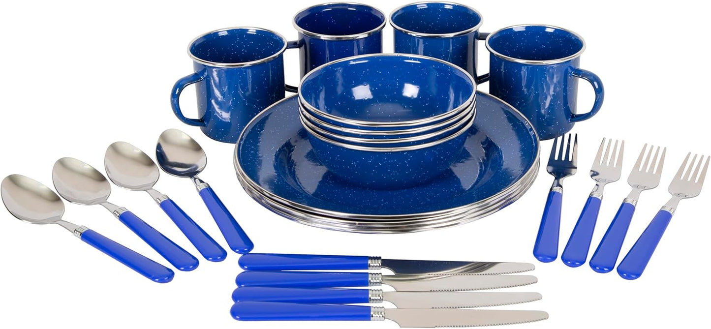 Stansport Deluxe 24-Piece Enamel Tableware Set for Camping
