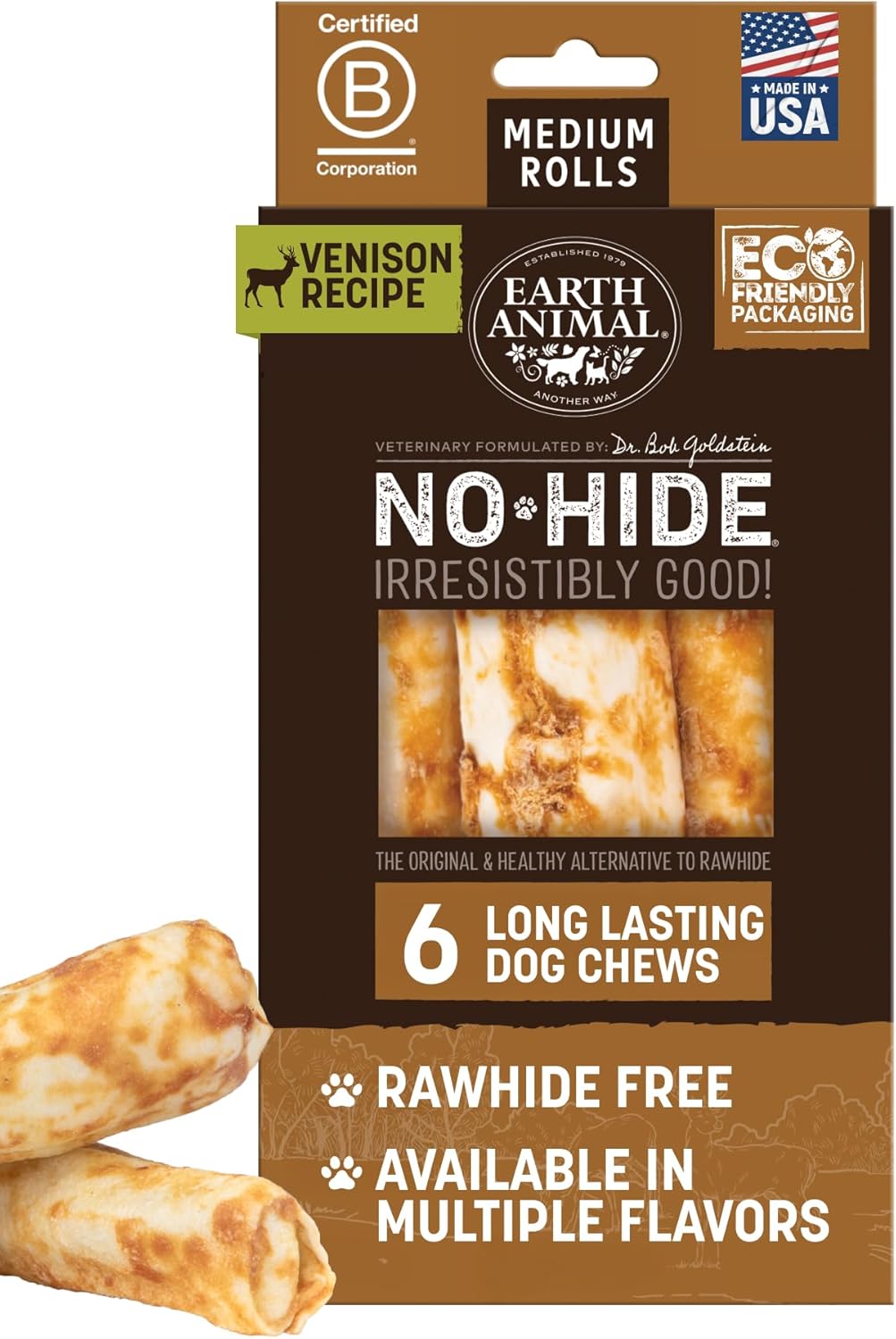 Earth Animal No Hide Medium Venison Chews for Large Dogs