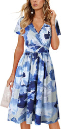 OUGES Women's Summer V-Neck Floral Short Party Dress with Pockets pair