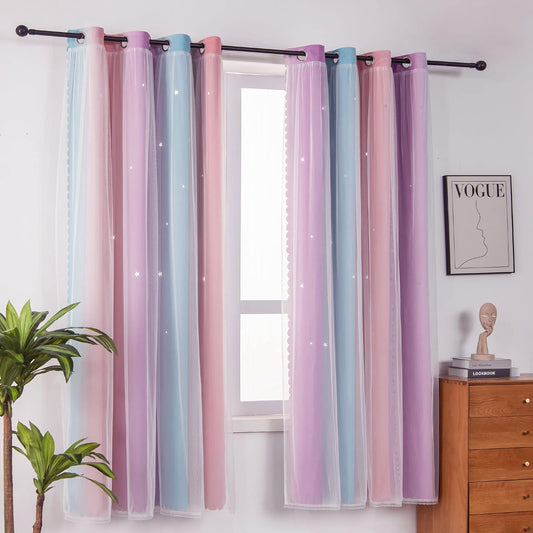FANLI Ombre Rainbow Blackout Curtains for Kids Bedroom Decor