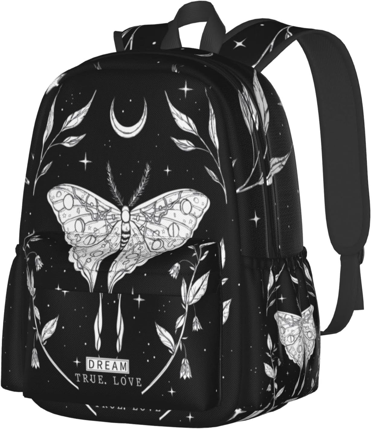 Stylish Black White Butterfly Moon Tarot School Backpack