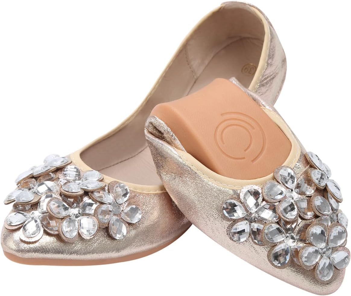 Rhinestone Wedding Ballerina Flats for Women - Foldable Comfort