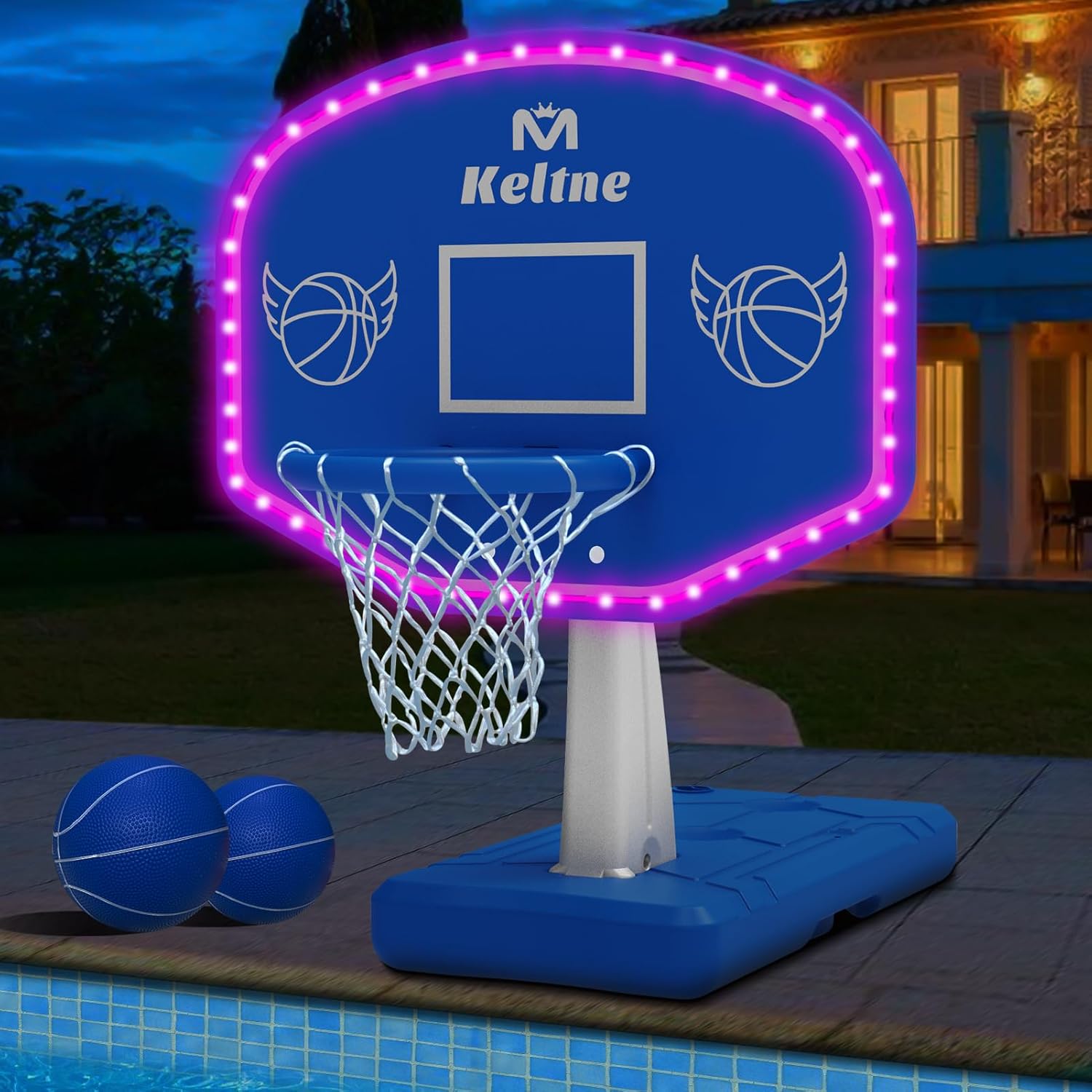 LED Pool Basketball Hoop Set with Solar Powered Lights for Fun