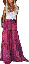 Womens High Waist Tie Paisley Maxi Skirt - Flowing Boho Style