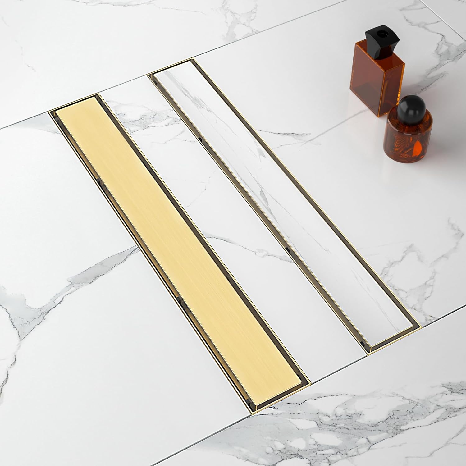 28-Inch Linear Shower Drain with Tile Insert Grate for Bathrooms