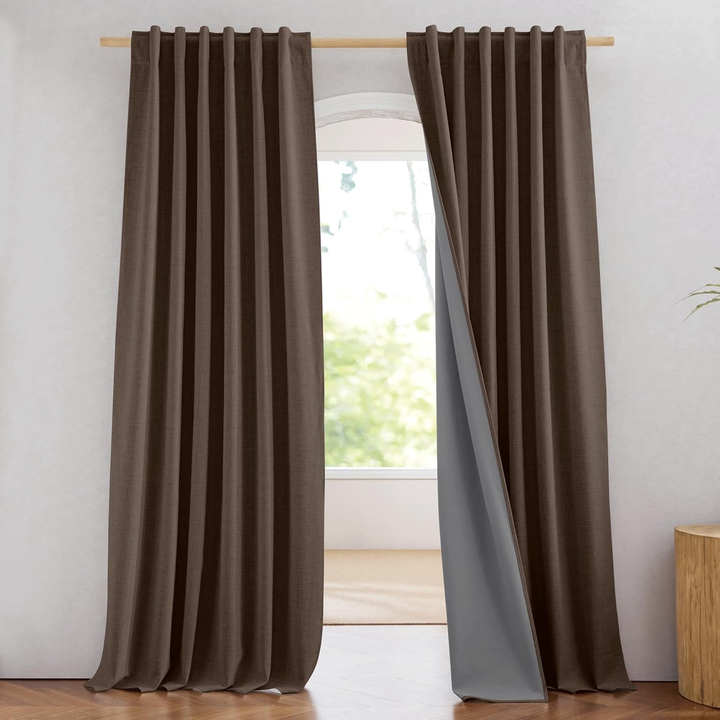 NICETOWN Coffee Vintage Linen Blackout Curtains for Home Cinema