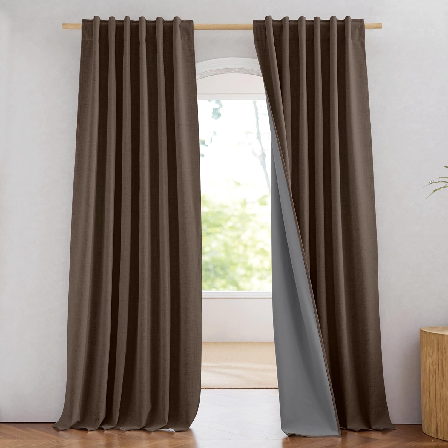 NICETOWN Coffee Vintage Linen Blackout Curtains for Home Cinema