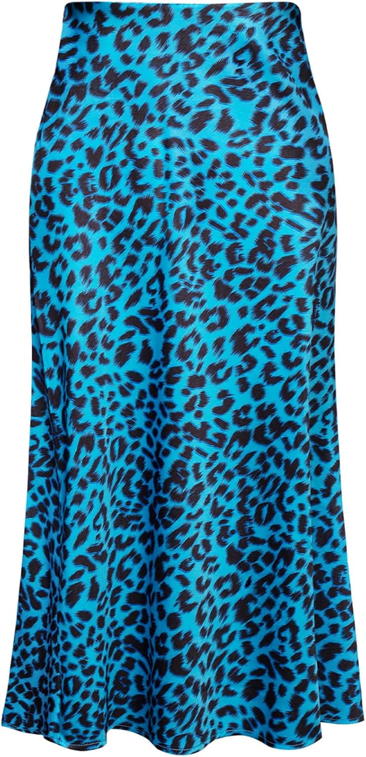 Keasmto Leopard Midi Skirt for Women - High Waist Casual Style