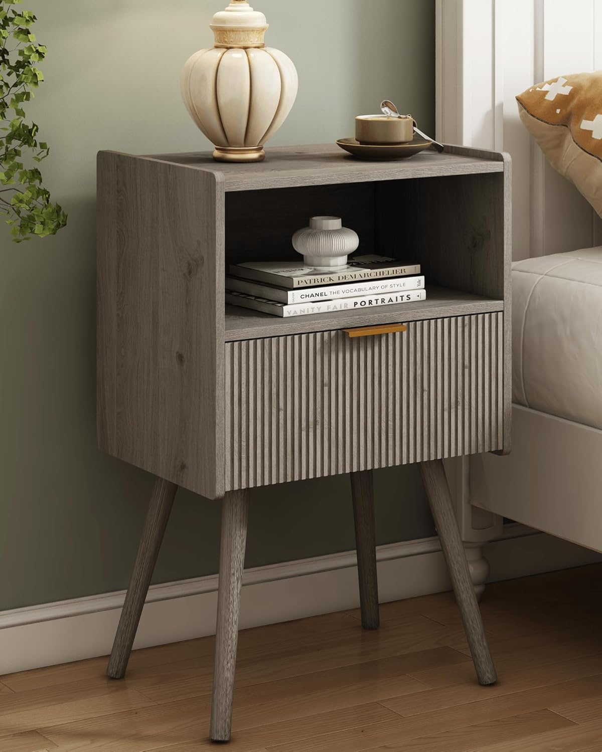 Modern Nightstand with Storage Drawer and Open Shelf for Small Spaces