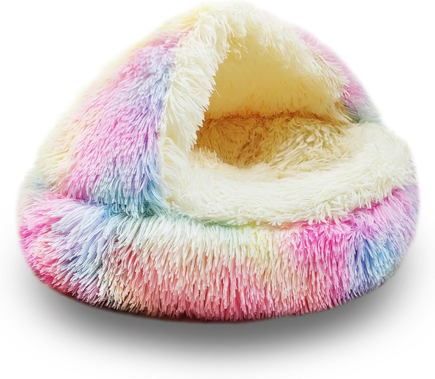 ShinHye Cat Bed Round Plush Fluffy Hooded Cave for Pets
