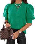 Women's Puff Sleeve Knit Crew Neck Top - Lightweight Casual Fit