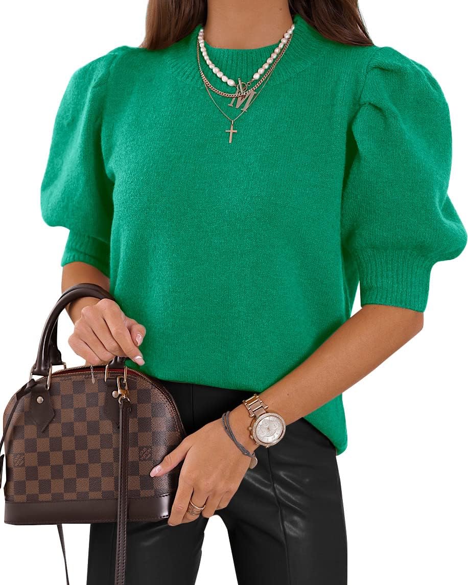 Women's Puff Short Sleeve Sweater Tops for Trendy Casual Wear