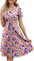 Women's Knee Length Floral A-Line Dress with Pockets - Vintage Office
