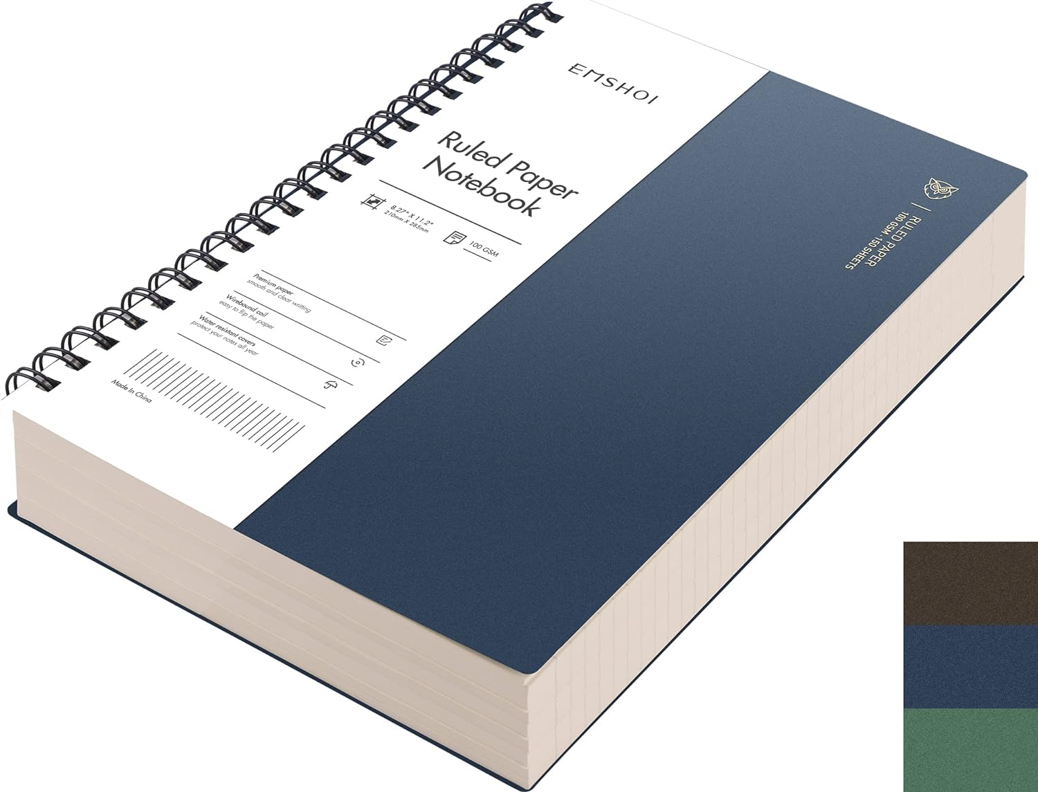 EMSHOI A4 College Ruled Notebook 300 Pages - Waterproof Softcover