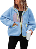 ReachMe Womens Sherpa Jacket Cropped Fuzzy Fleece - Cozy Lapel Button