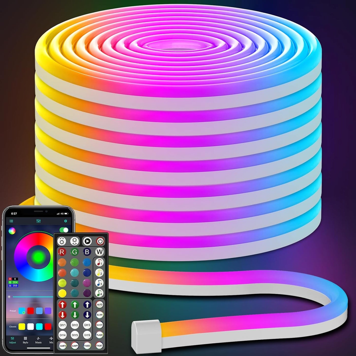 50FT Flexible LED Neon Rope Lights for Gaming and Decor