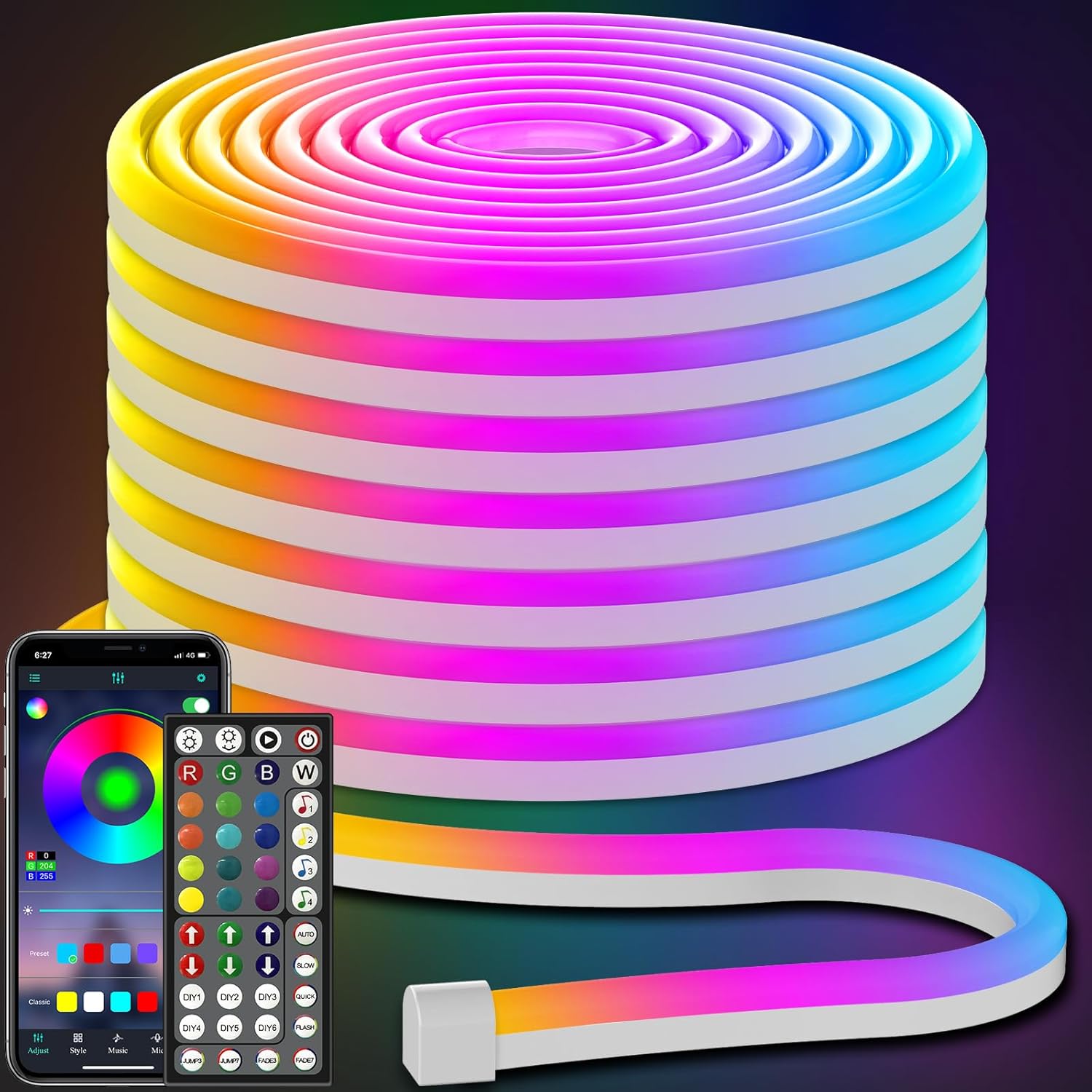 50FT Flexible LED Neon Rope Lights for Gaming and Decor