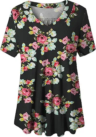 FOLUNSI Womens Plus Size Short Sleeve Henley Shirt for Comfort