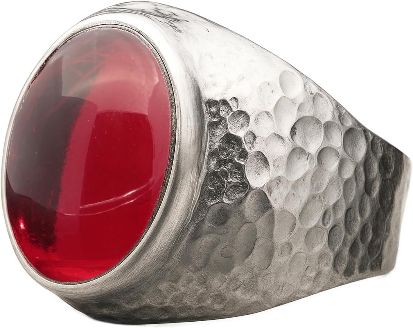 Natural Aventurine Crystal Ring for Men in Hammered Silver